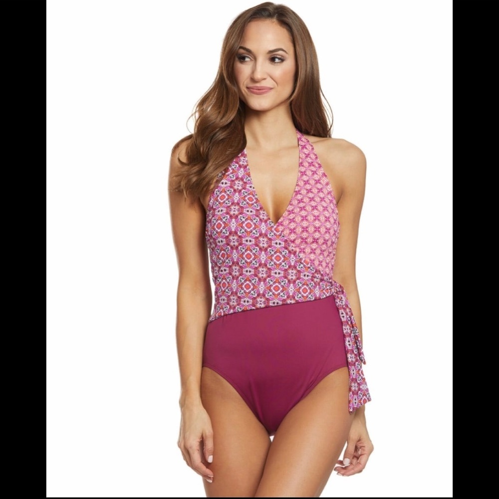 Lauren Ralph Lauren Tile Print Tie One Piece Swimsuit Size 6